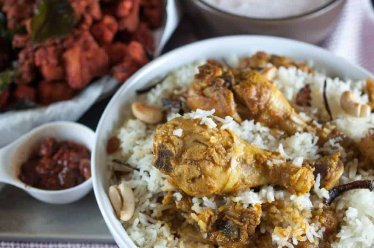 Chicken marinated and cooked with spices and layered with rice. Nadan chicken biriyani is one of my favorites. An easy, tasty and delicious Kerala style chicken biriyani recipe.An Indian one pot meal. This recipe is originated from Malabar region of Kerala.