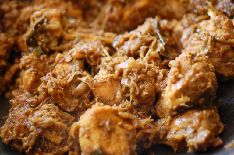 Chicken pieces cooked and stir-fried with pepper and spices. It is a perfect preparation to serve to your guests along with rice or chapati (Indian bread).