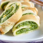 Omelette roll stuffed with cashew cilantro paste (Egg pinwheels)