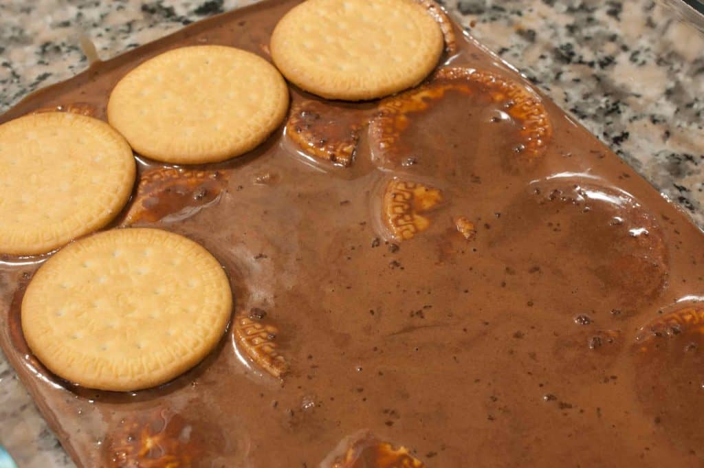 No Bake Eggless Chocolate Marie Biscuit CondensedMilk Pudding A