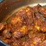 Chicken curry with semi thick gravy well flavored with spices and coconut milk. It goes well with pathiri, any sort of rice variants ( ghee rice, pulao, normal rice), chapati, parotta/paratha, appam or any other Indian breads.