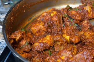 Chicken curry with semi thick gravy well flavored with spices and coconut milk. It goes well with pathiri, any sort of rice variants ( ghee rice, pulao, normal rice), chapati, parotta/paratha, appam or any other Indian breads.