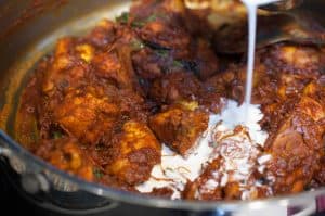 Chicken curry with semi thick gravy well flavored with spices and coconut milk. It goes well with pathiri, any sort of rice variants ( ghee rice, pulao, normal rice), chapati, parotta/paratha, appam or any other Indian breads.