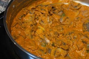 Mushroom cooked in spicy coconut gravy. An improvised version of Kerala theeyal preparation with mushrooms. This quick, delicious curry goes well with rice, chapati, and any Indian breads.