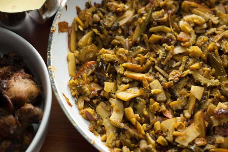 Bitter gourd stir-fried with onion, thin coconut pieces, and spices. In Kerala, this dish is popular as Pavakka Mezhukkupuratti. This Bitter Gourd Fry / Karela Fry is a quick and healthy side dish that goes along with rice.