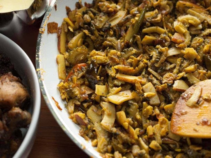 Bitter gourd stir-fried with onion, thin coconut pieces, and spices. In Kerala, this dish is popular as Pavakka Mezhukkupuratti. This Bitter Gourd Fry / Karela Fry is a quick and healthy side dish that goes along with rice.