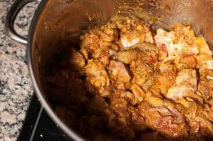 Chicken curry well flavored with roasted coconut and spices. This recipe is a Malabari delicacy. It goes well with pathiri, kerala porotta, any sort of rice variants (ghee rice, pulao, normal rice), chapathi, appam or any other Indian breads.