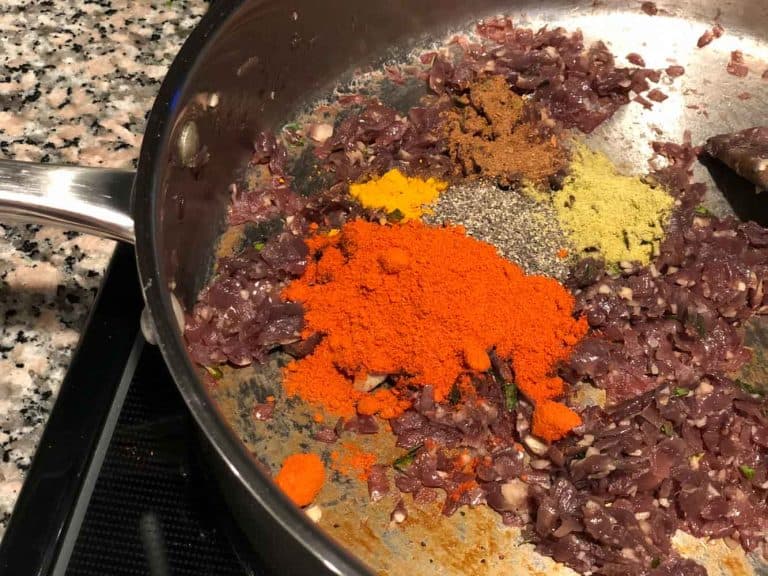 While making masala for puff pastry, once onion, ginger and garlic are sauteed well, add chilli powder, pepper powder, turmeric powder, fennel powder and garam masala