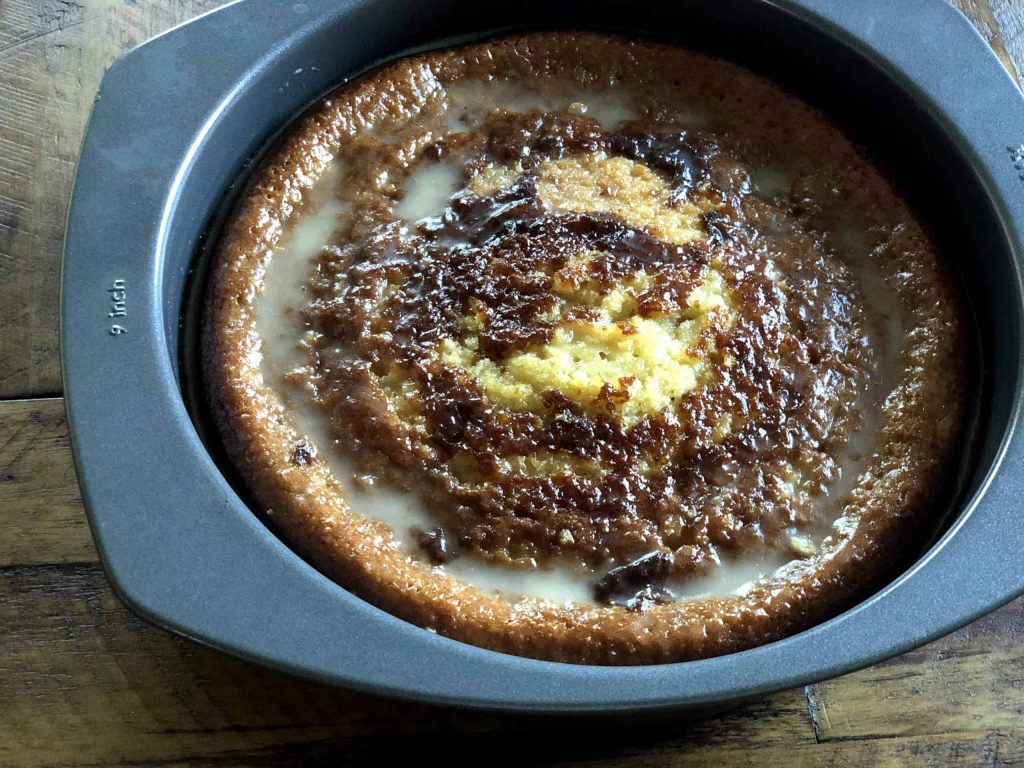 Malva Pudding Sauce slowly gets absorbed into the cake, and the cake would be wet.
