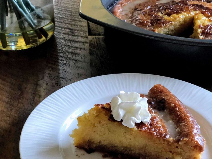 An easy South African dessert with a cake base and a cream sauce poured over it. Cake base of Malva Pudding cake contains apricot jam and has a spongy caramelized texture. It is delicious and served with custard, ice cream, whipping cream or caramel sauce. Decadence at it’s best!
