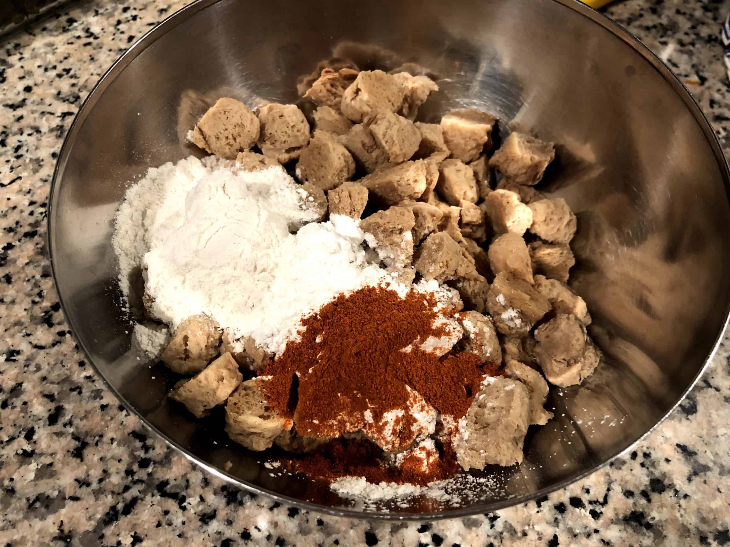 Marinate soya chunks with corn starch, all purpose flour, chilli powder, salt